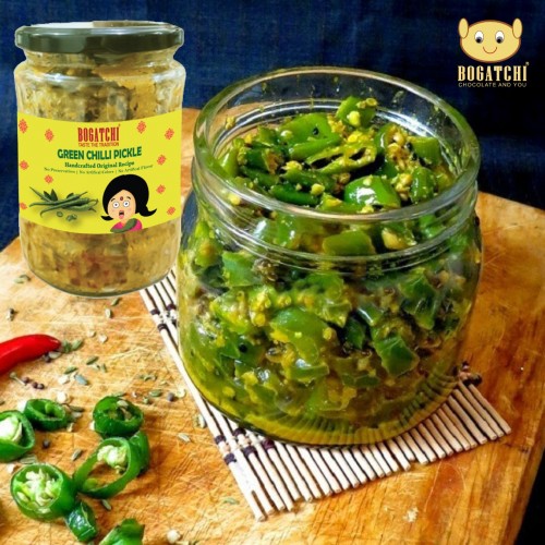 BOGATCHI Green Chilli Pickle | Real taste | Handcrafted Original Pickle | Achar Pickle | No Preservatives | No Artificial Color | No Artificial Flavor | Natural Ingredients | 500g